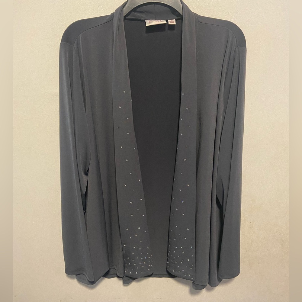 Quaker Factory Dream Knit Women’s Open Front Cardigan Size 1X Slinky Jeweled